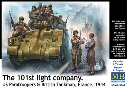 Picture of The 101st light company. US Paratroopers & British Tankman, France, 1944 