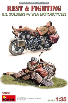 Picture of Rest & Fighting. U.S. Soldiers w/ WLA Motorcycles