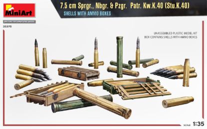 Picture of 7.5 cm Sprgr., Nbgr. & Pzgr.  Patr. Kw.K.40 (Stu.K.40)  Shells with Ammo Boxes