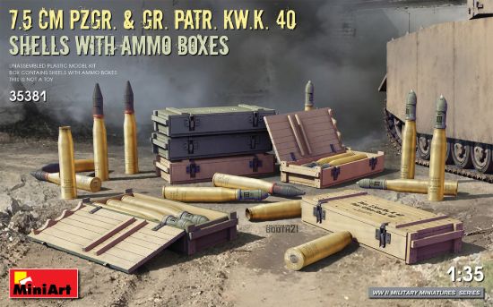 Picture of 7.5 cm Pzgr. & Gr. Patr. Kw.K. 40  Shells with Ammo Boxes